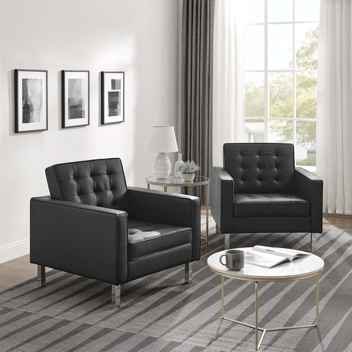 Set of 2 Tufted Vegan Leather Armchairs G5774