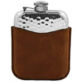 6oz Pewter Hip Flask with Captive Top in Brown Leather Pouch D757