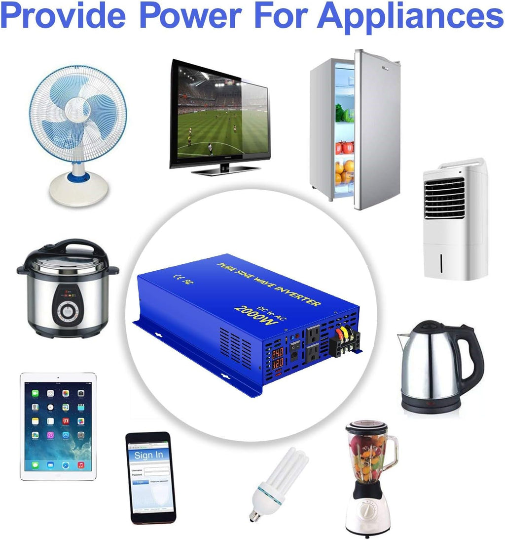 2000W Pure Sine Wave Power Inverter 24V DC to AC 120V with Remote Switch M8948