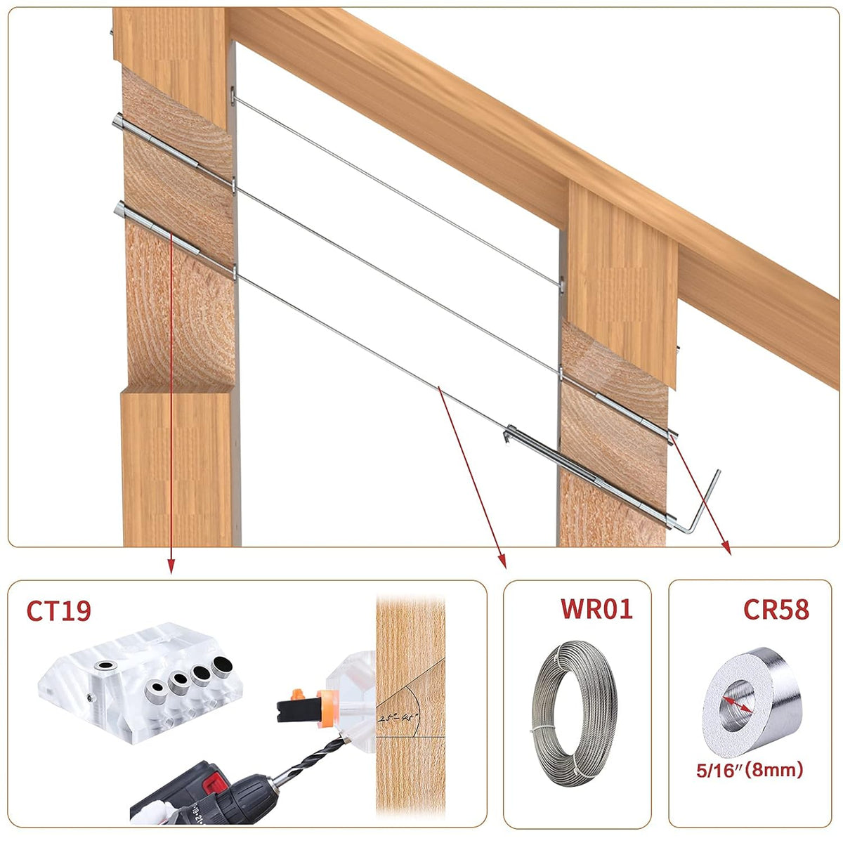 1/8 Invisible Cable Railing Kit with Turnbuckle Swage Threaded Stud and Stemball F4207