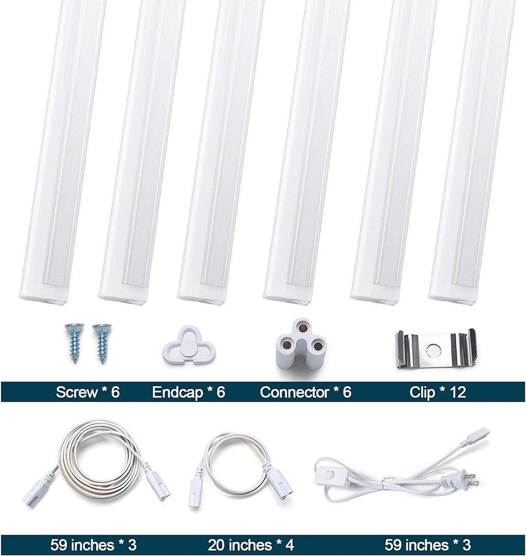 Linkable LED Shop Light 4ft 6500k 2640lm 24w Bright White Pack of 6 J1412
