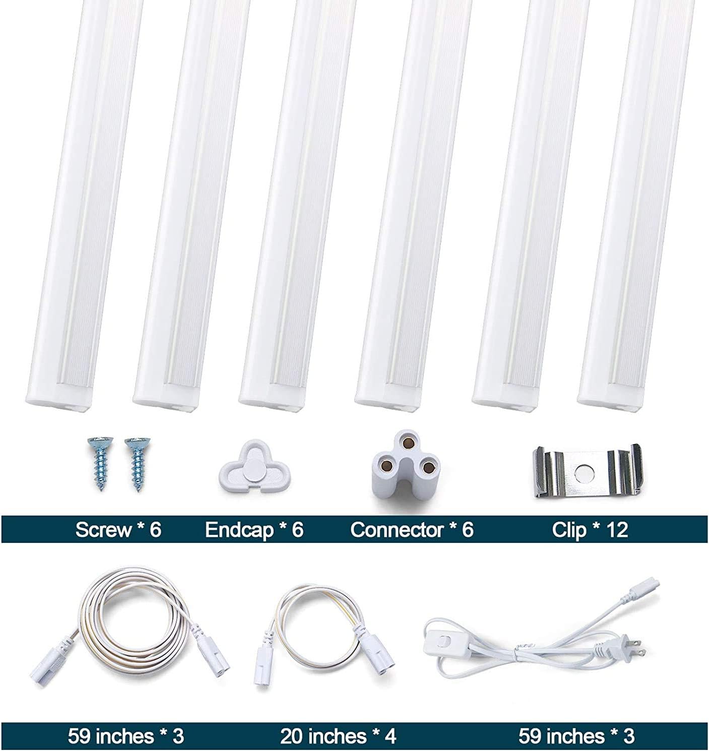 Linkable LED Shop Light 4ft 6500k 2640lm 24w Bright White Pack of 6 J1412