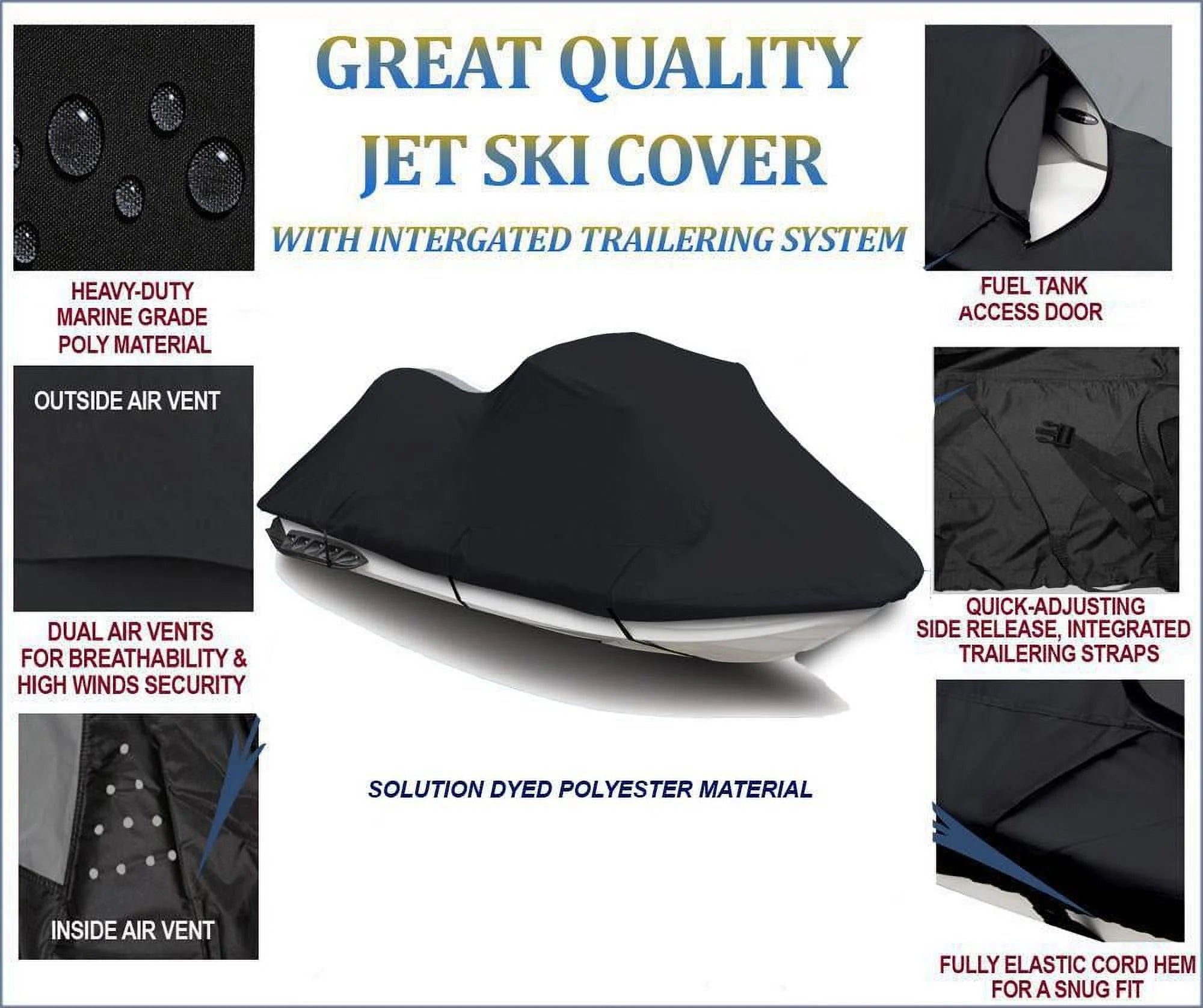 Black Jet Ski PWC Watercraft Cover 2 Seater 118" T1511