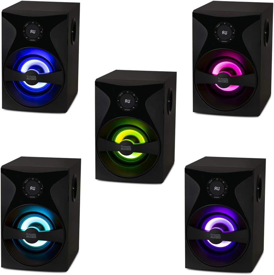 Bluetooth 5.1 Surround Sound Home Theater Speaker Set with LED Light Display, FM Tuner, USB and SD Card Inputs, Remote Control Z921758