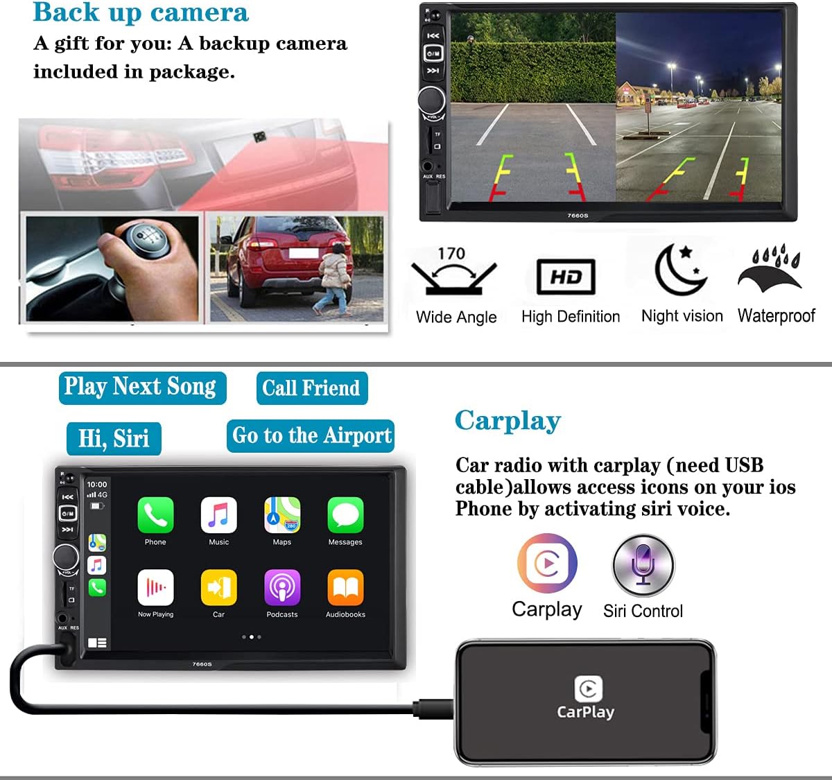7-Inch Double Din Car Stereo Receiver with Touchscreen X2323
