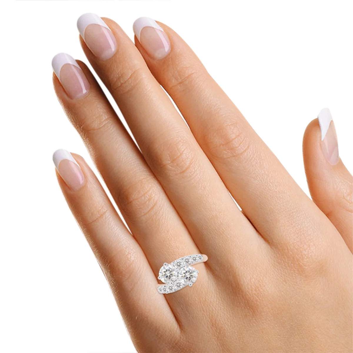 14K Solid Rose Gold Two Stone Bypass Engagement Ring L865