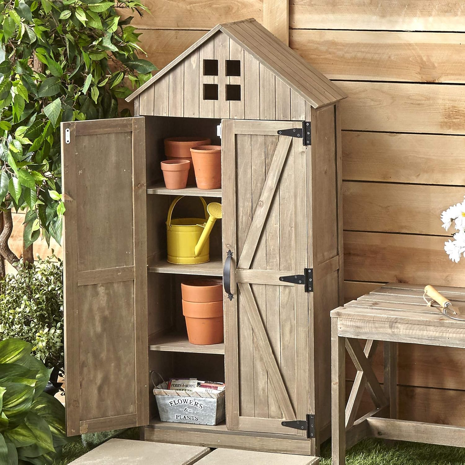 Outdoor Storage Cabinet with Distressed Wood Finish W88446
