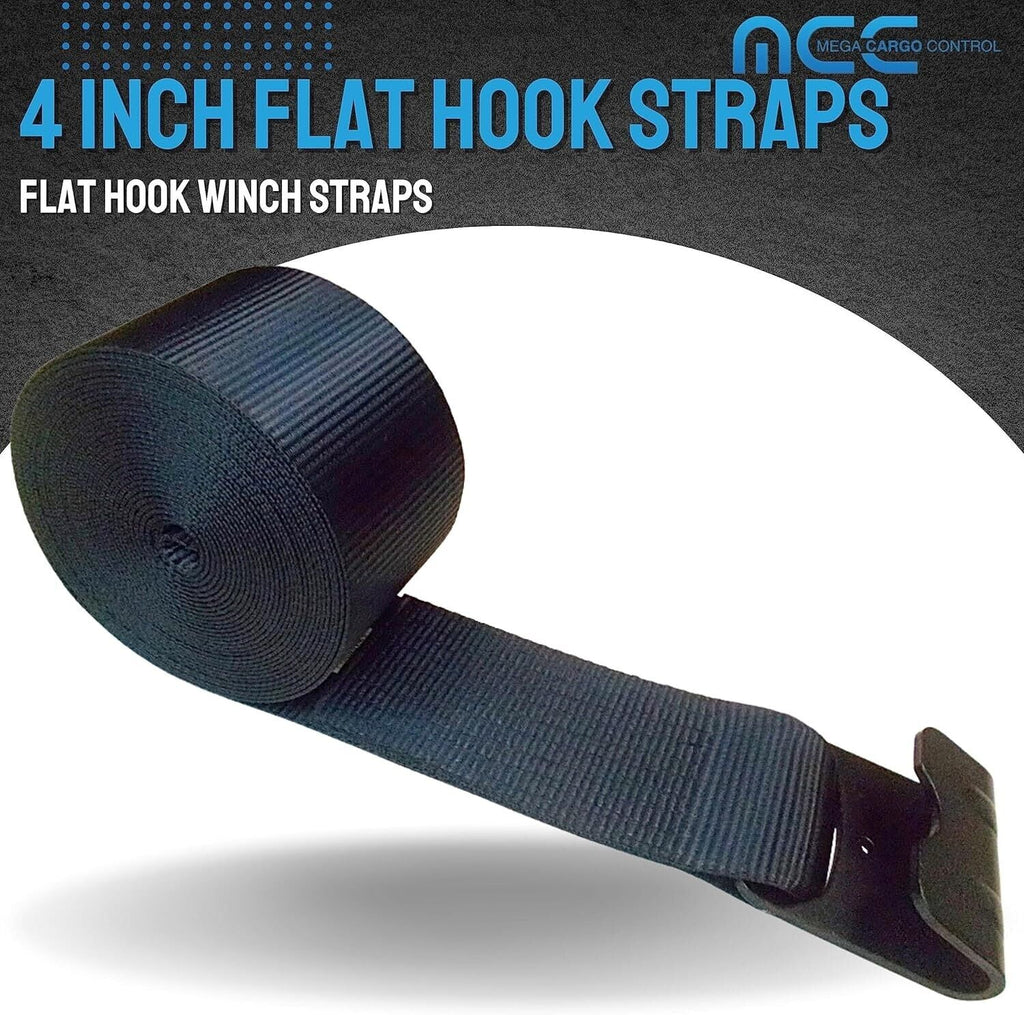 4" x 40' Winch Tie Down Strap with Flat Hook, 5400 lbs Black Q15201