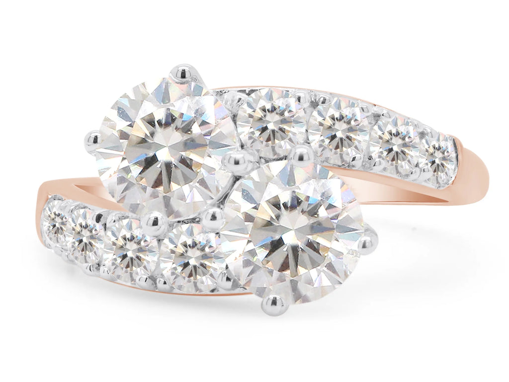 14K Solid Rose Gold Two Stone Bypass Engagement Ring L865