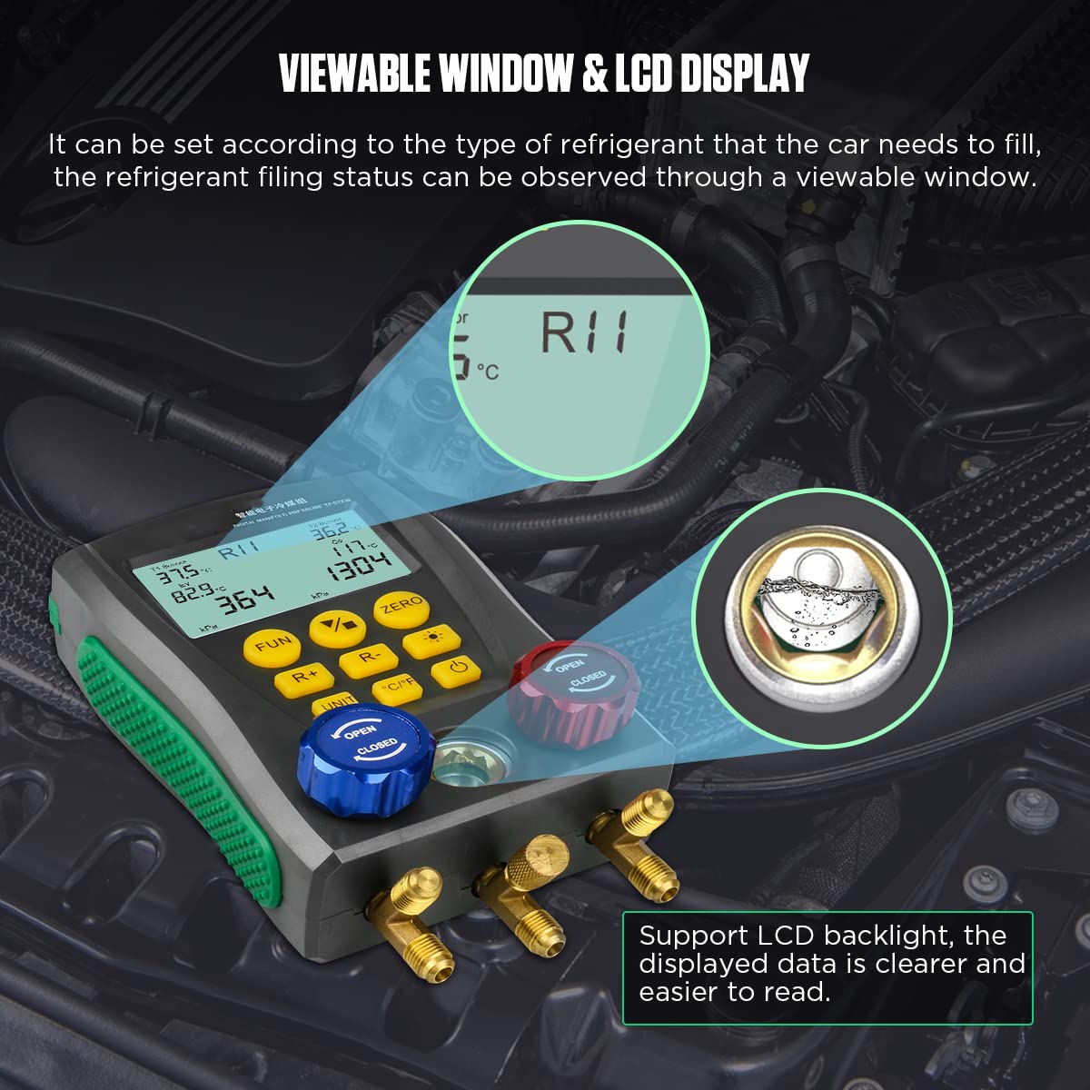 Digital Manifold Gauge Set with Quick Coupler Adapter Y815243