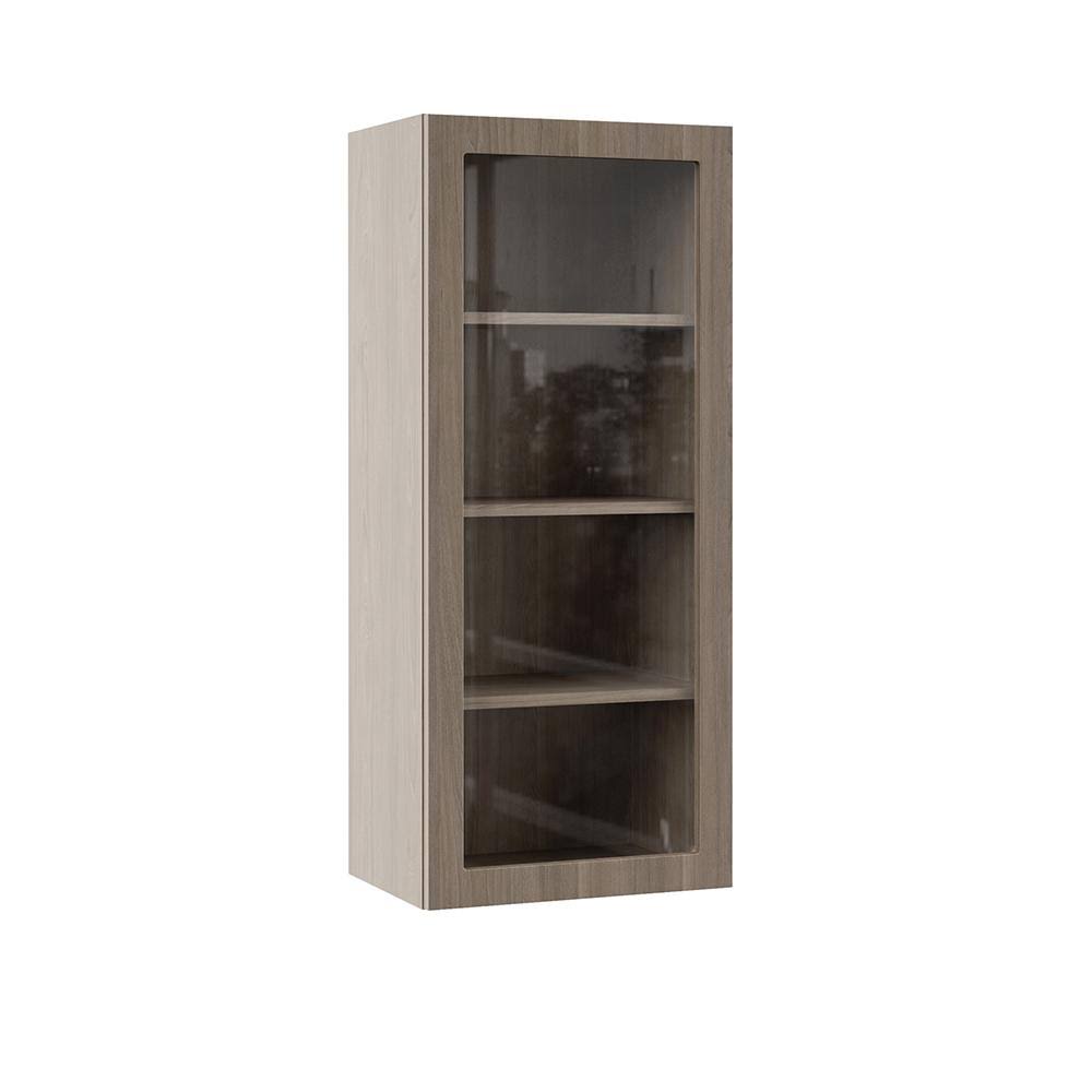 Assembled Wall Kitchen Cabinet with Glass Door in Driftwood, Brown R27544