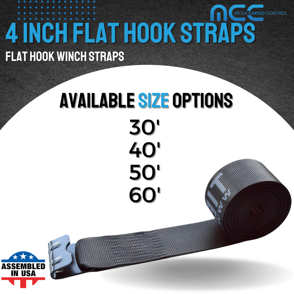 4" x 40' Winch Tie Down Strap with Flat Hook, 5400 lbs Black Q15201