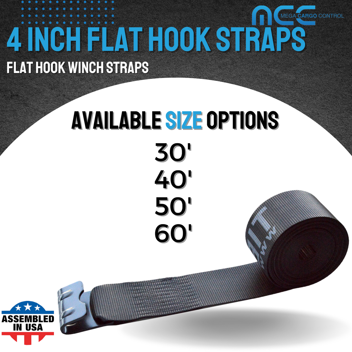 4" x 40' Winch Tie Down Strap with Flat Hook, 5400 lbs Black Q15201