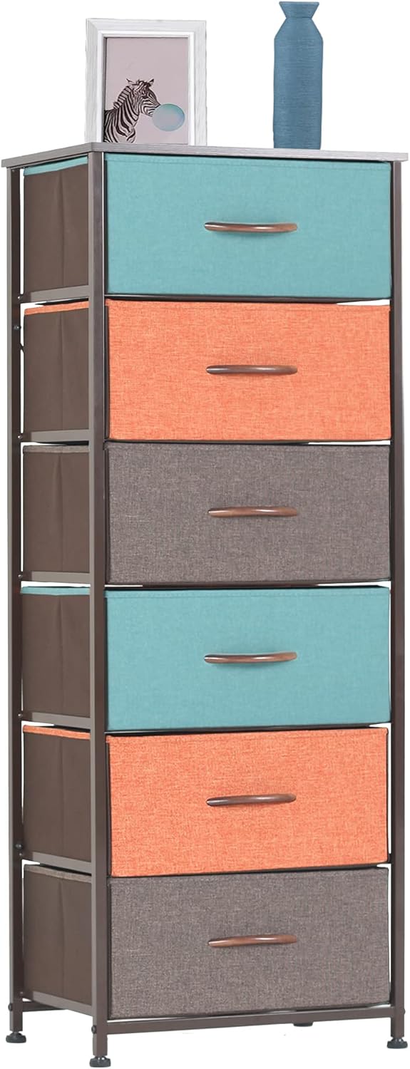 Gray 6 Drawer Fabric Dresser Tower F8254