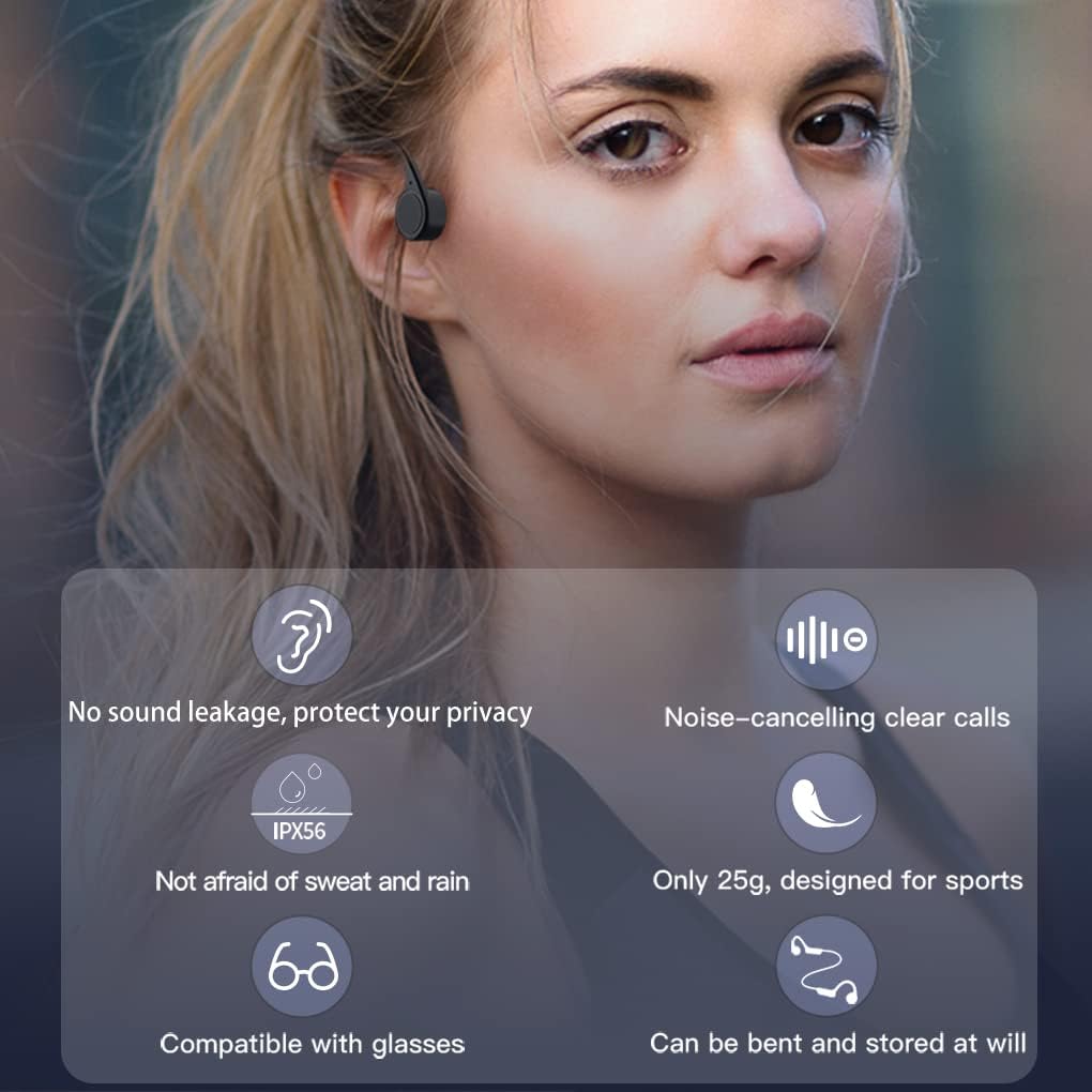 Bone Conduction Open Ear Headphones, IP56 Waterproof Sweatproof, Bluetooth 5.2 with Mic, 8 Hours Battery Life, Pack of 2 G805035