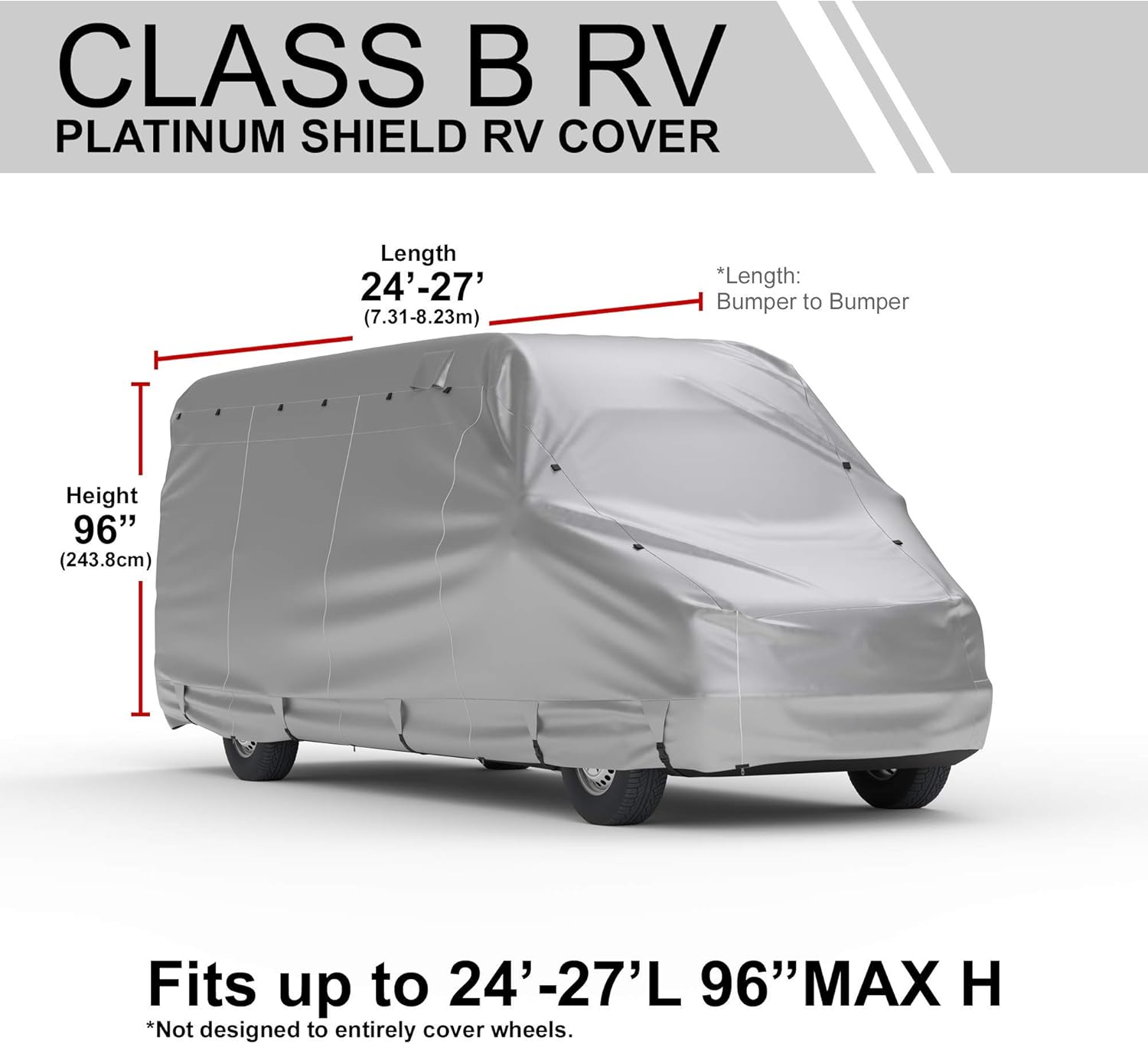 RV Cover 24' - 27' Long with Fleece Lining, Cable Lock, Storage Bag & Wind Straps I92229