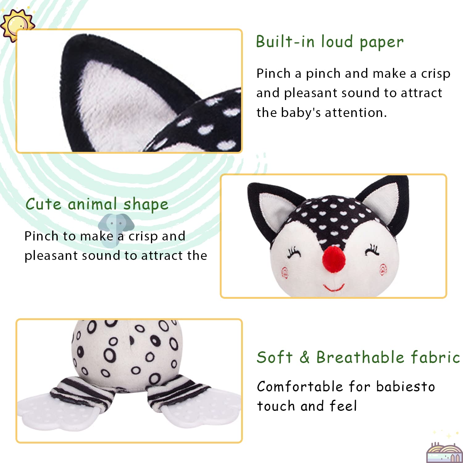 Elephant & Fox Plush Rattles Teether Rings for Infants 0 3 6 Months Z723735