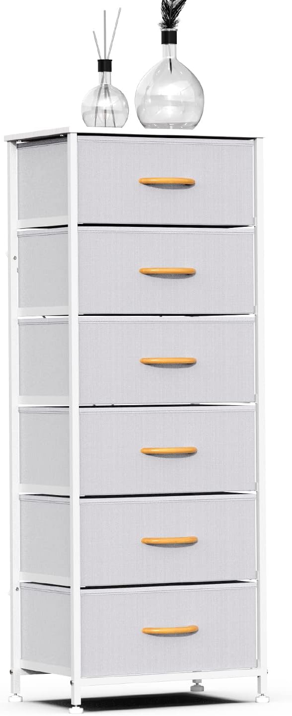 Gray 6 Drawer Fabric Dresser Tower F8254
