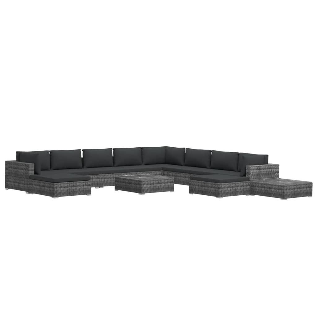 12 Piece Poly Rattan Gray Outdoor Sectional Sofa Set with Cushions K888636