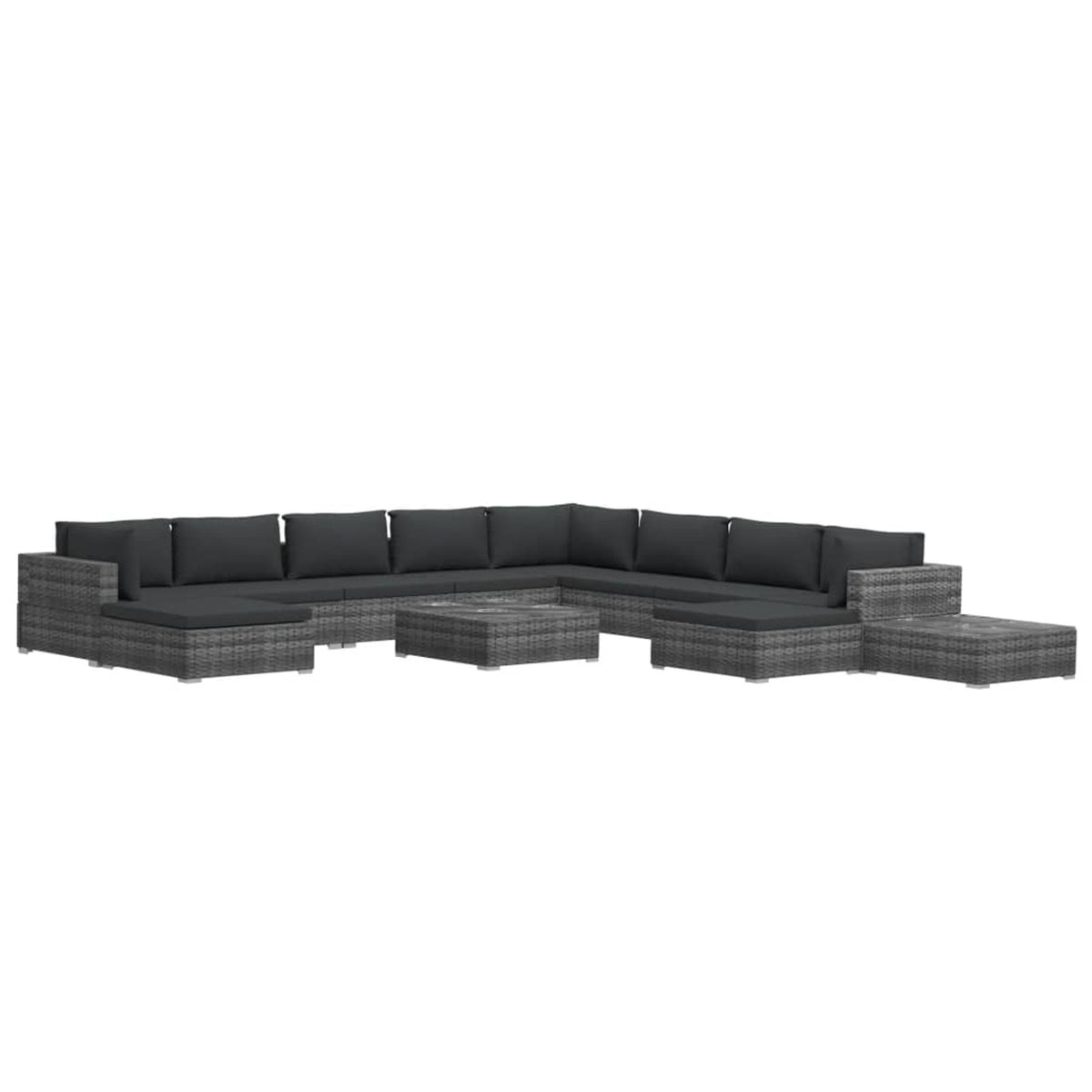 12 Piece Poly Rattan Gray Outdoor Sectional Sofa Set with Cushions K888636