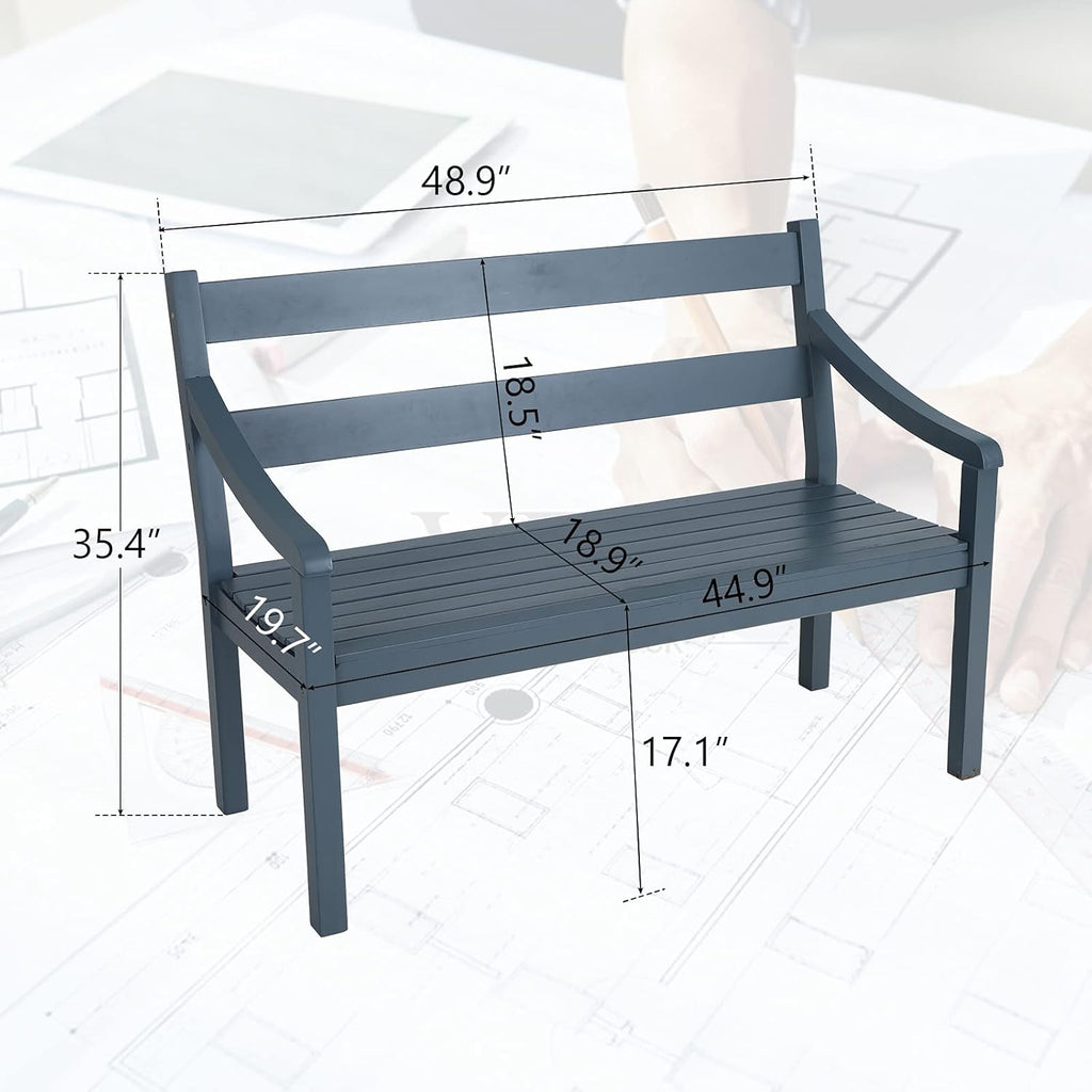 2-Person Acacia Wood Bench with Backrest and Armrest V77684