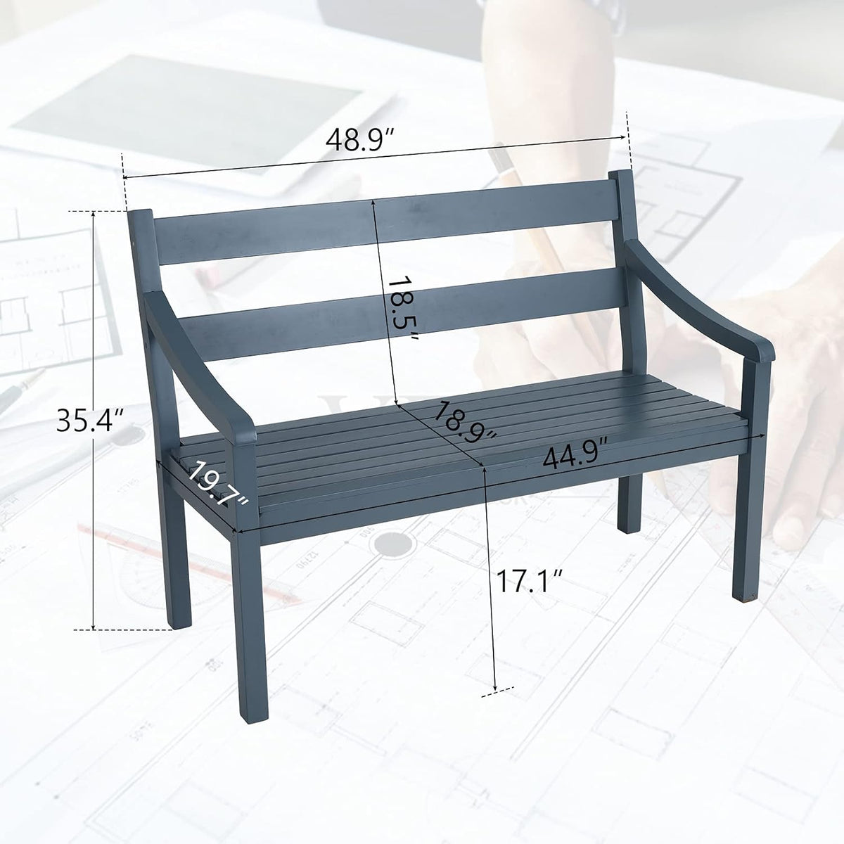 2-Person Acacia Wood Bench with Backrest and Armrest V77684