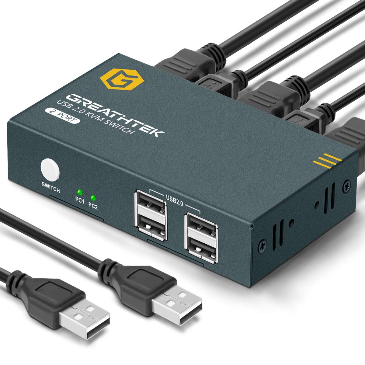 HDMI KVM Switch 2 Port, USB2.0, Ultra HD 4K @30Hz, 2 PC Share 1 Set of Keyboard, Mouse and Monitor, with 2 USB and 2 HDMI Cables, Support Wireless Keyboard and Mouse Pack of 2 T854