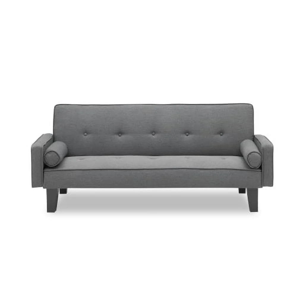 72" Dark Grey Cotton Linen Convertible Sofa Bed with Two Pillows J124015