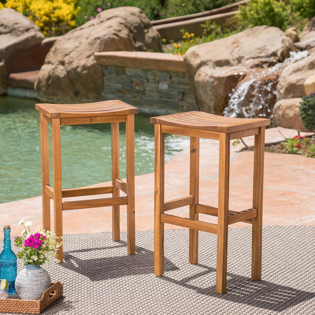 2-Pcs Set Acacia Wood Barstools C8054