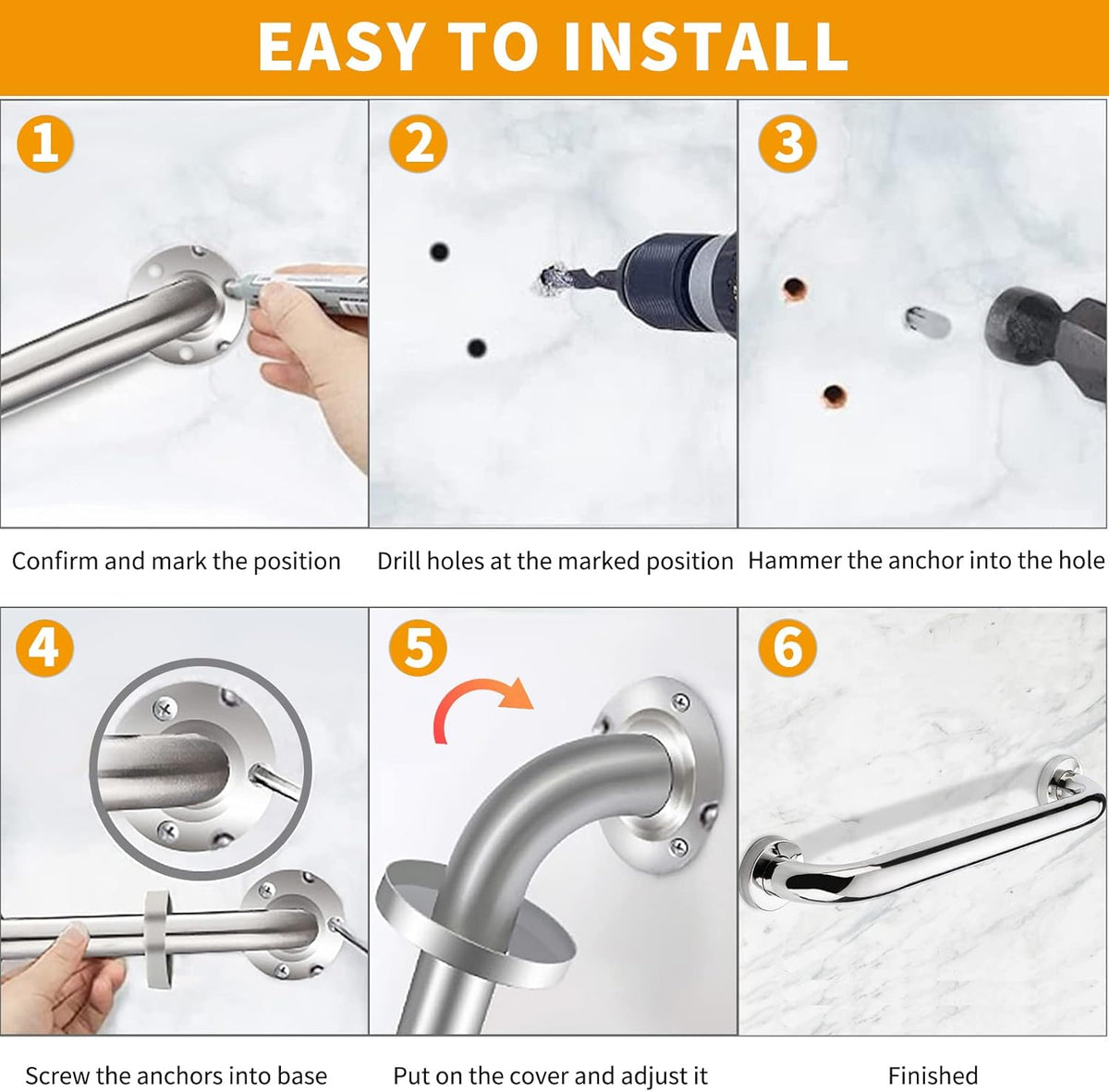 2 Pack Brushed Nickel SUS304 Safety Bathroom Grab Bars with Concealed Screws L983305