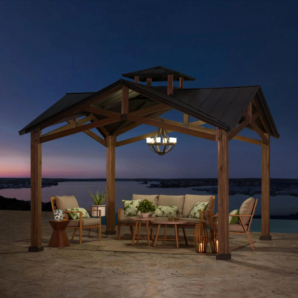 12.5 ft. x 12.5 ft. Cedar Framed Gazebo with Steel Hardtop Roof H542393