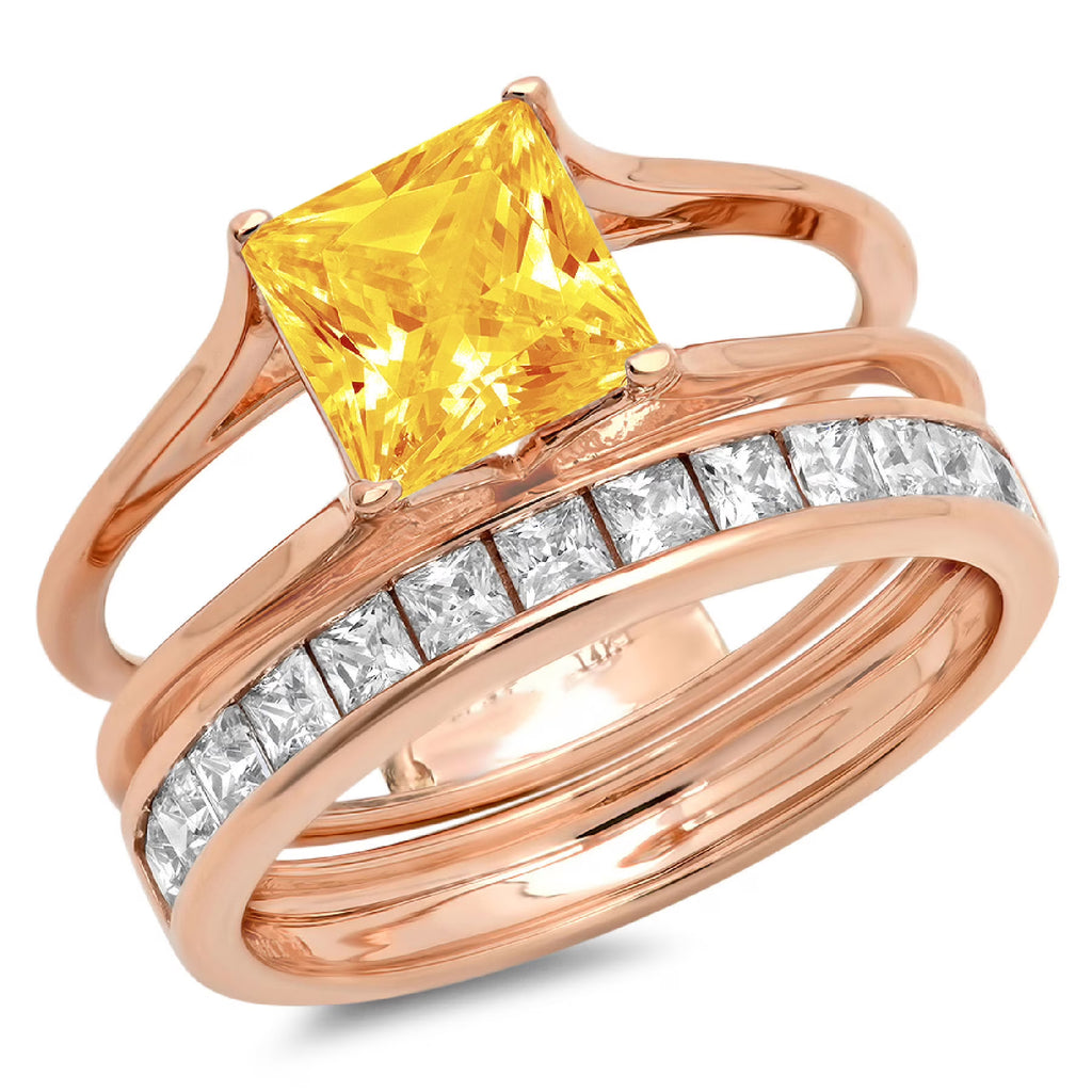 18k Rose Gold Citrine Ring Band Set Size 3.5 W745