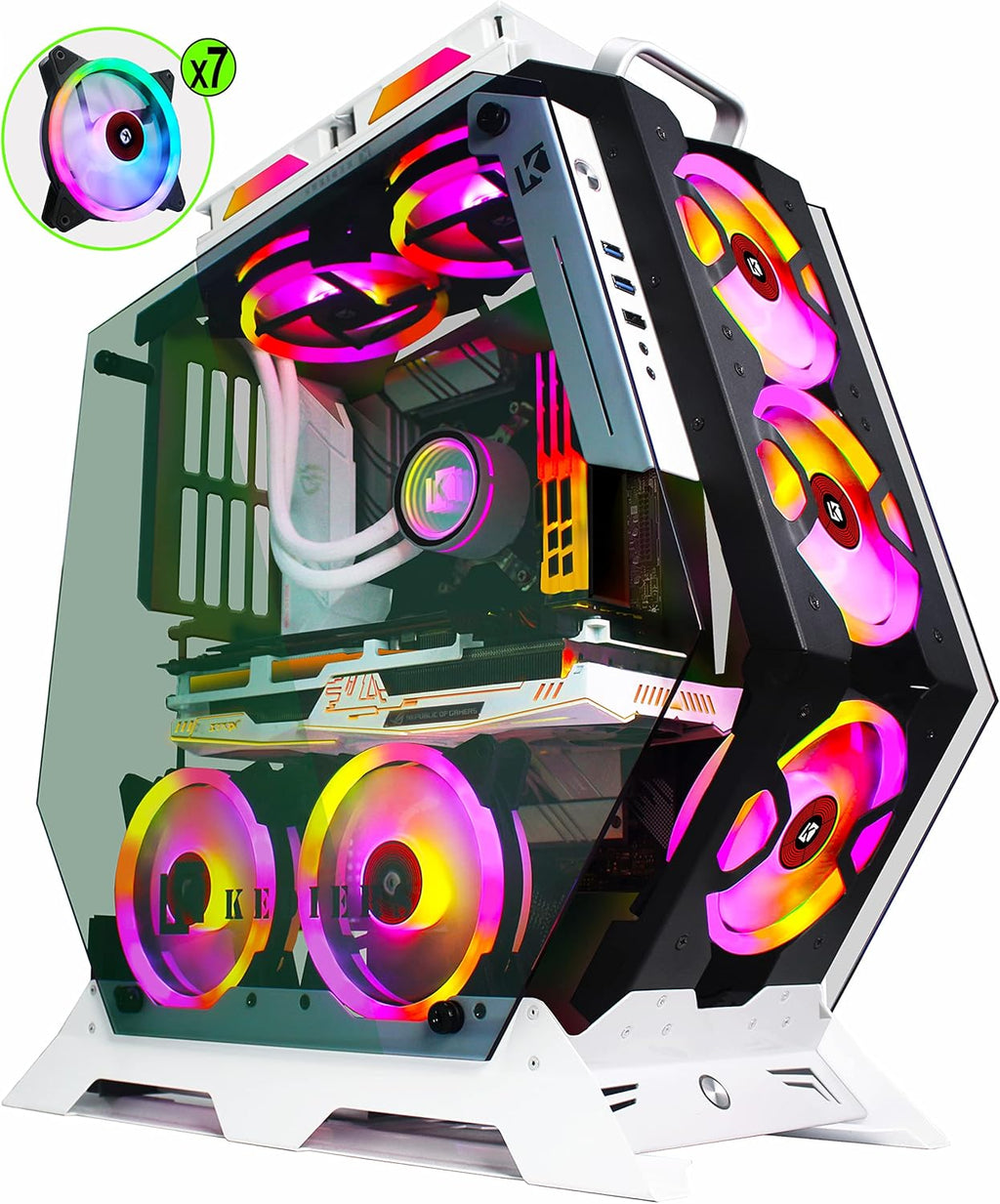 PC Gaming Case ATX Mid Tower Open Case with Tempered Glass Y51616