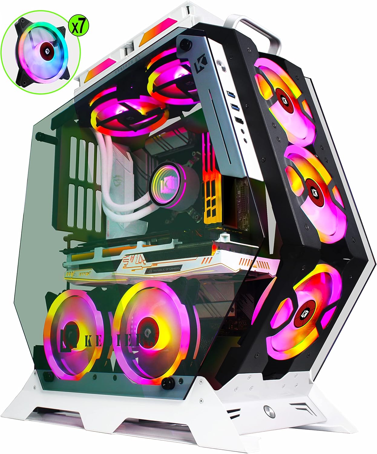 PC Gaming Case ATX Mid Tower Open Case with Tempered Glass Y51616