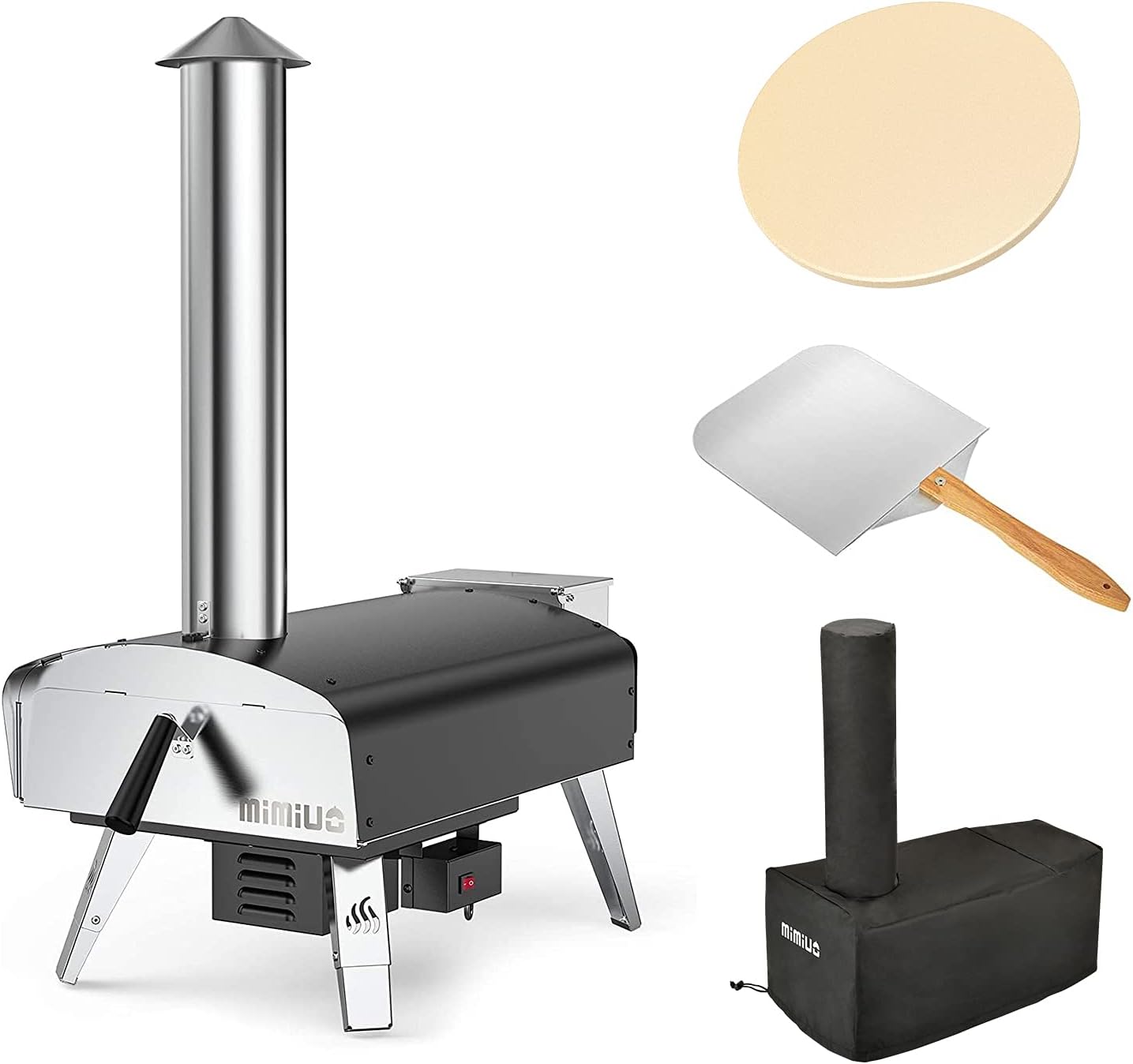 Black Portable Wood Pellet Pizza Oven with 13" Pizza Stone & Foldable Pizza Peel F3096