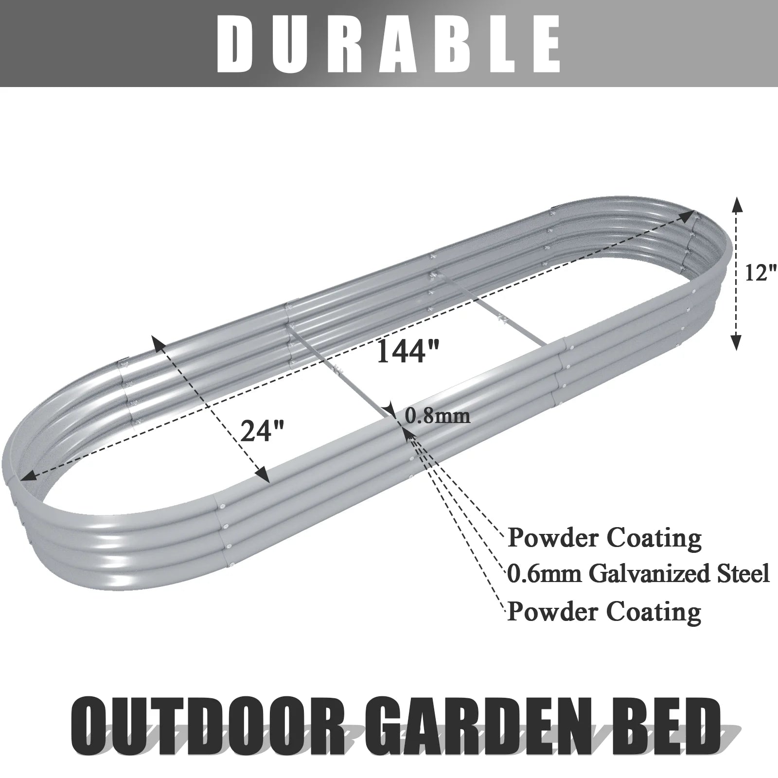 Galvanized Raised Garden Bed Kit Oval Metal Planter Box Y73882