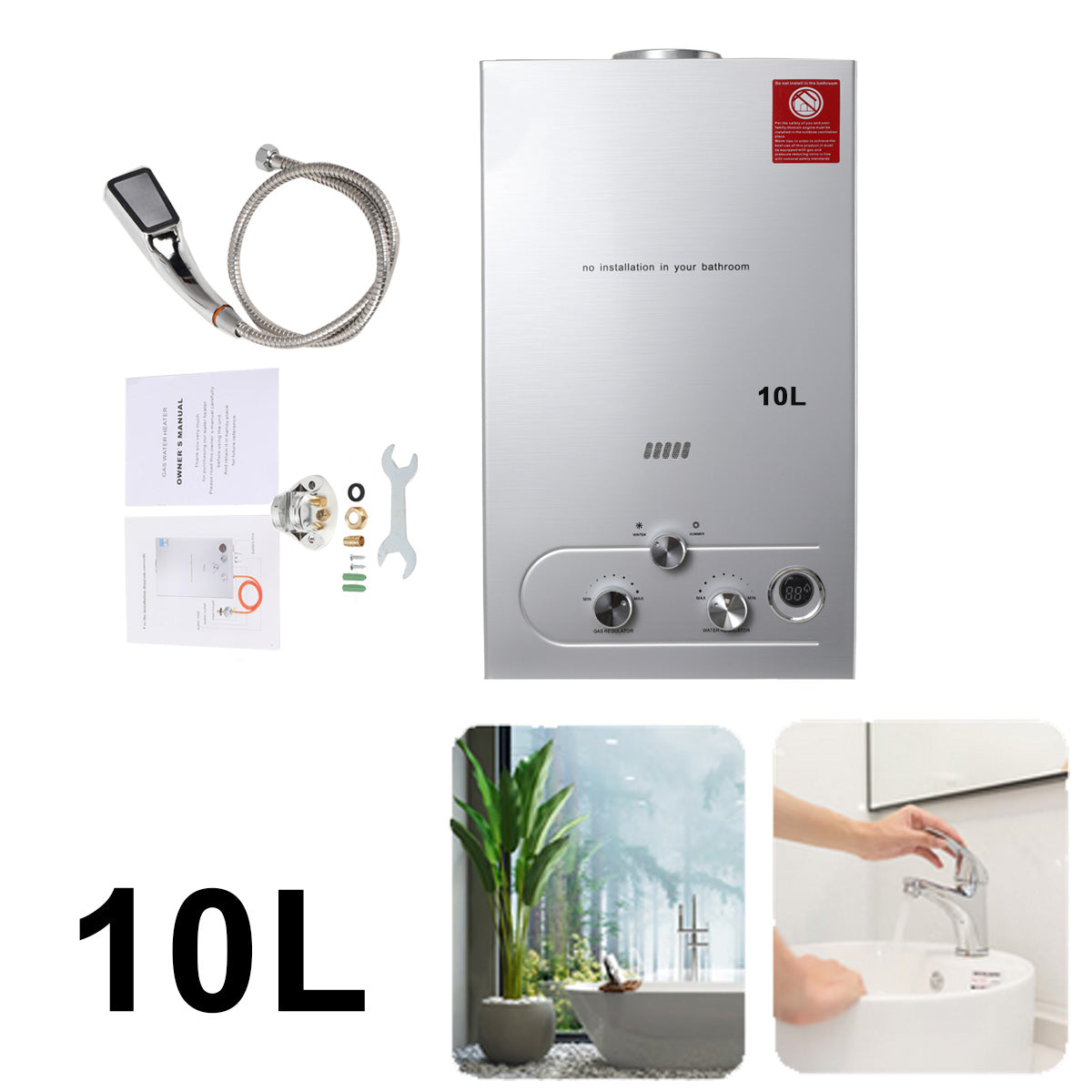 10L 20KW LPG Propane Instant Gas Water Heater with Shower Head Kit W453042