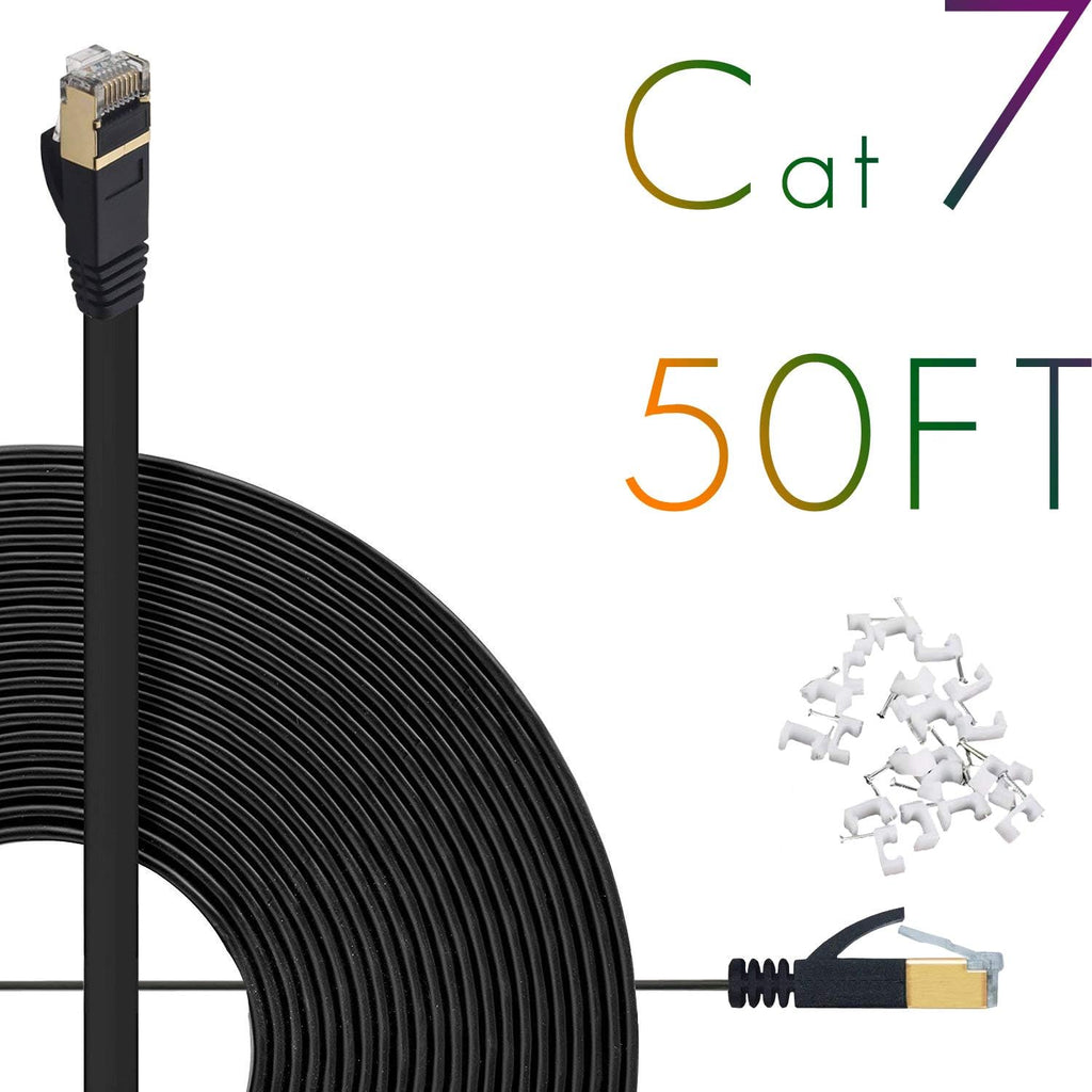 Cat7 Ethernet Cable 150ft Flat Shielded (STP) Solid Network Cord with Snagless RJ45 Connectors (White) W915585
