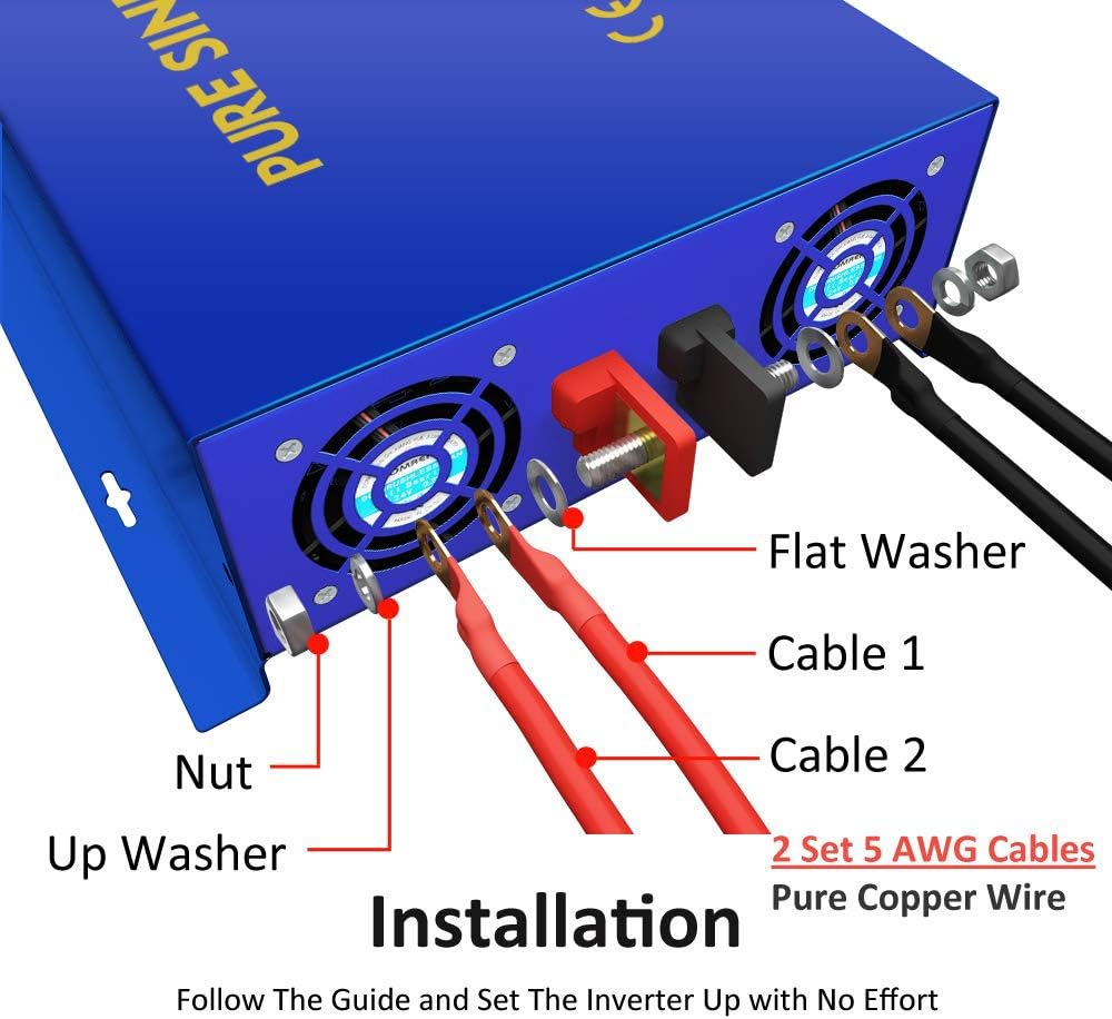 2000W Pure Sine Wave Power Inverter 24V DC to AC 120V with Remote Switch M8948