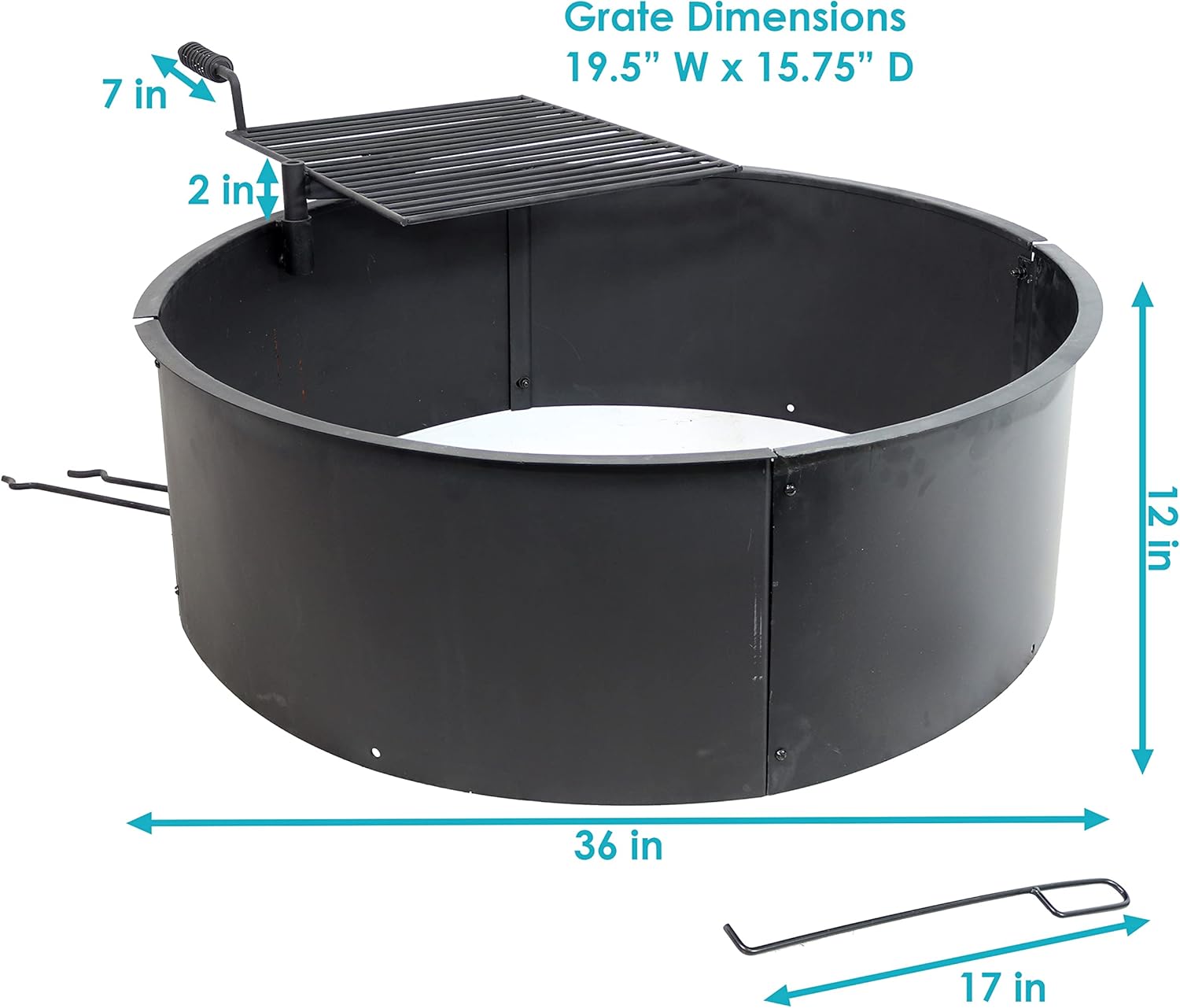 36 Inch Heavy Duty Steel Fire Pit with Cooking Grate and Fire Poker C67557