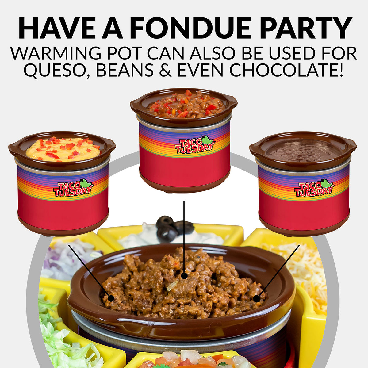 Lazy Susan Taco Bar with Warming Pot and 4 Taco Holders Q82504