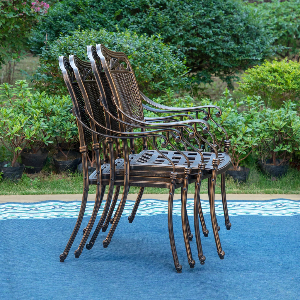 Set of 2 Cast Aluminum Outdoor Dining Chairs, Antique Bronze S49912