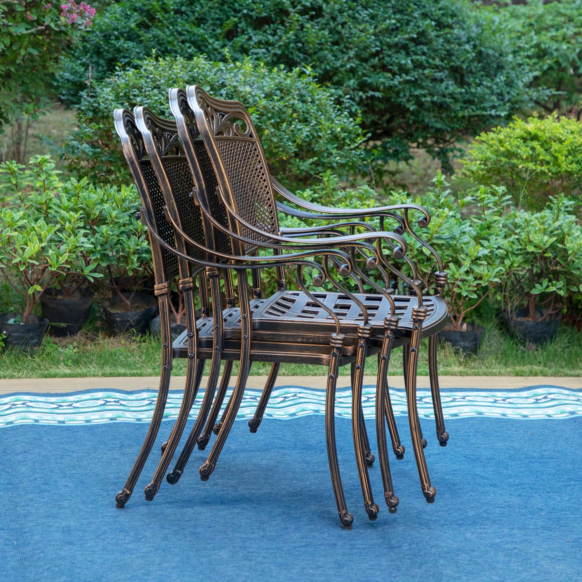 Set of 2 Cast Aluminum Outdoor Dining Chairs, Antique Bronze S49912