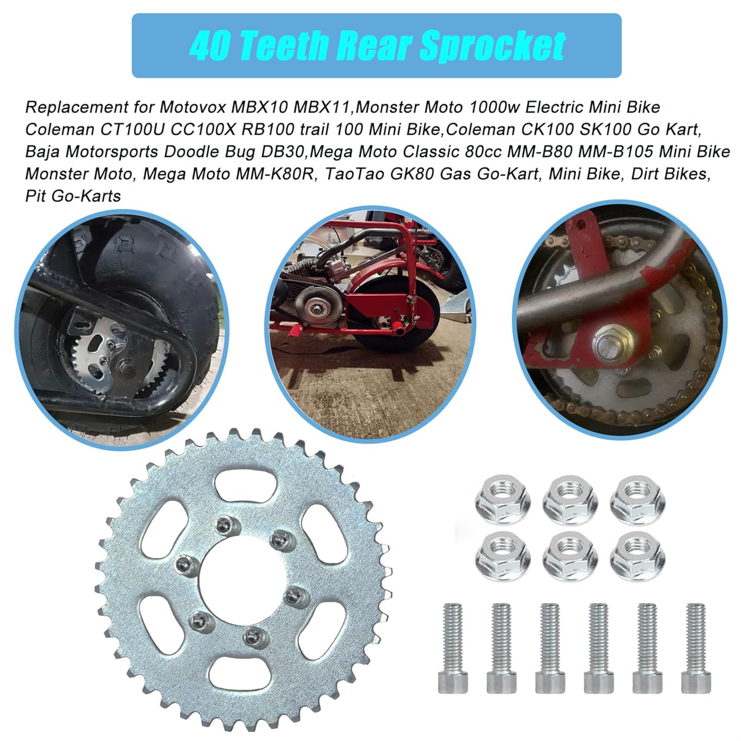 40 Teeth Rear Sprocket for Mini Bike Go Kart I609