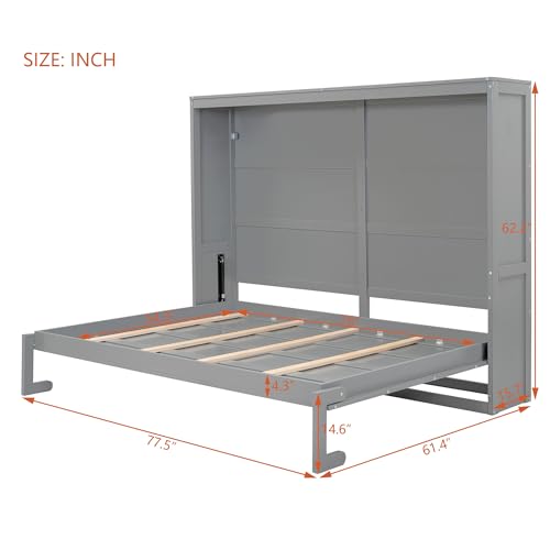 Gray Queen Solid Wood Murphy Cabinet Bed J7874