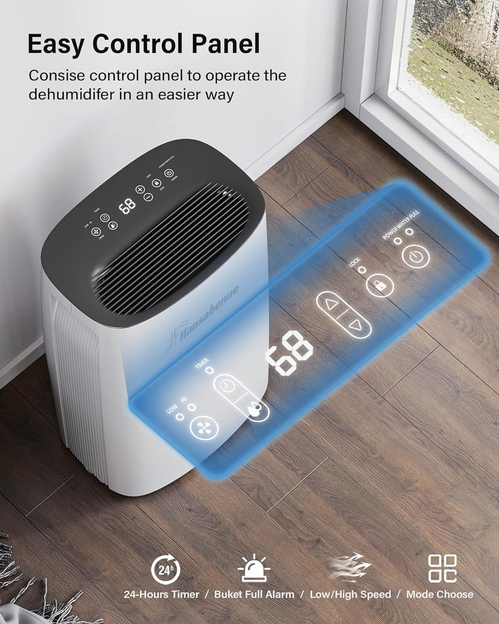 50-Pint Dehumidifier, 4500 Sq. Ft, Quiet, Auto Continuous Drain with Child Lock H91159