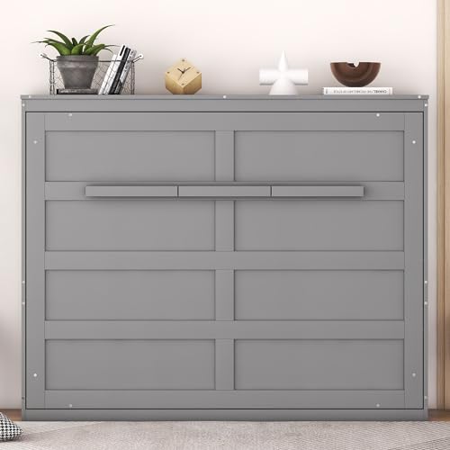 Gray Queen Solid Wood Murphy Cabinet Bed J7874
