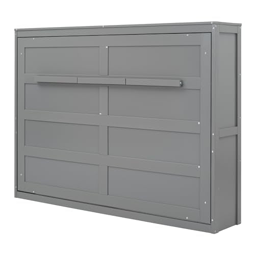 Gray Queen Solid Wood Murphy Cabinet Bed J7874