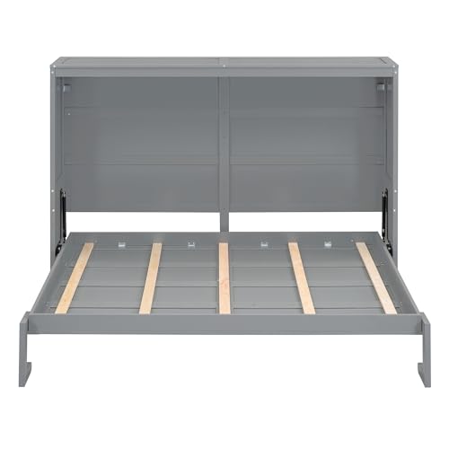 Gray Queen Solid Wood Murphy Cabinet Bed J7874