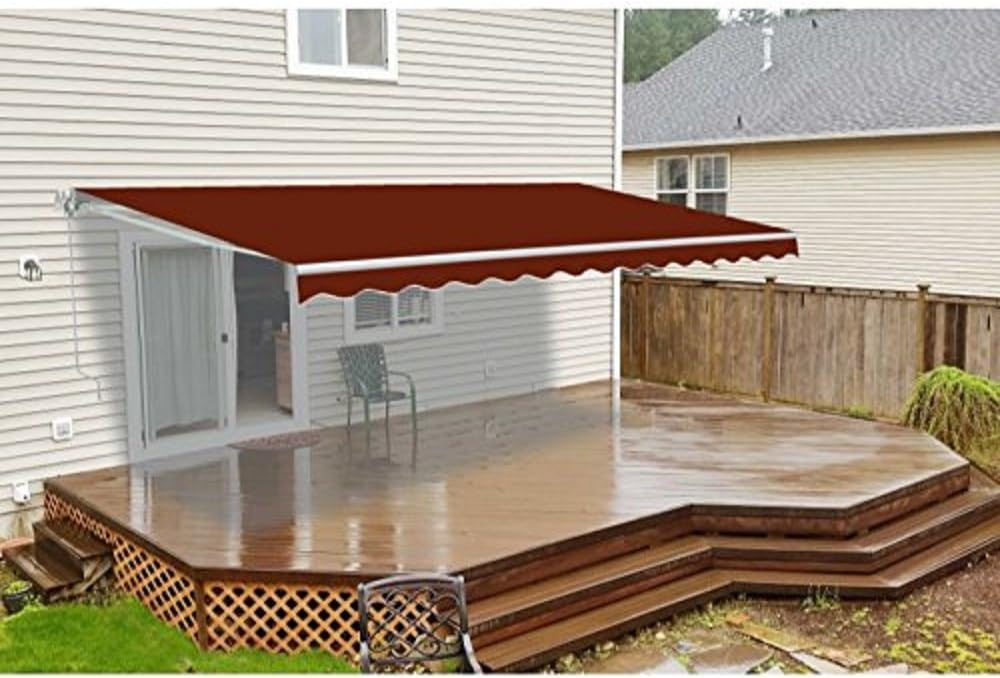 Retractable 13x10 Feet Motorized White Frame Patio Awning with Polyester Canopy T36158